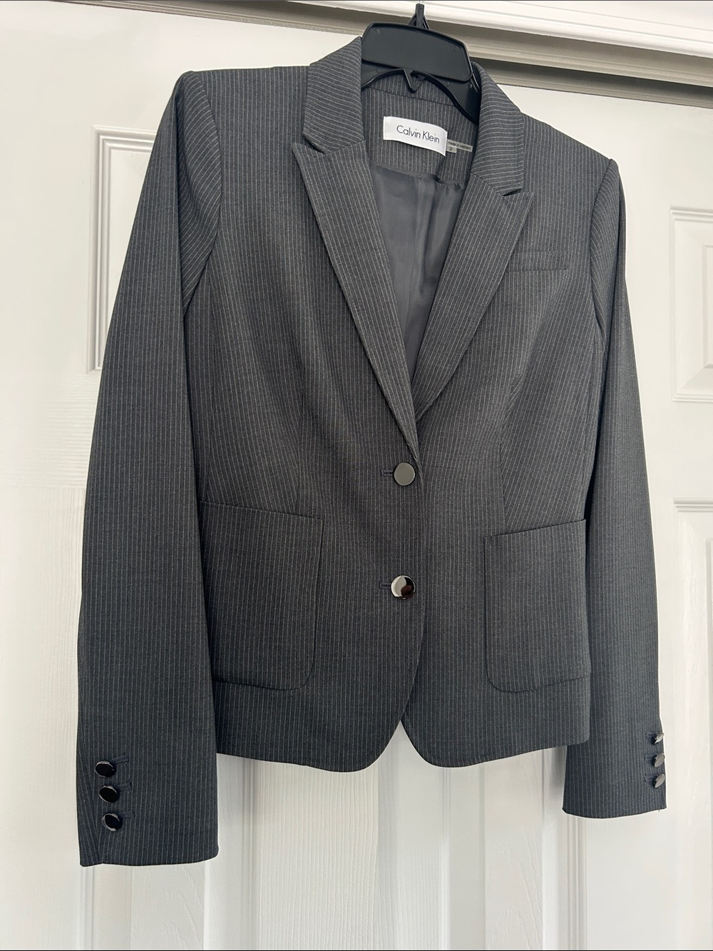 NWOT Calvin Klein Dark Gray Pinstripe Women's Blazer, Size 2